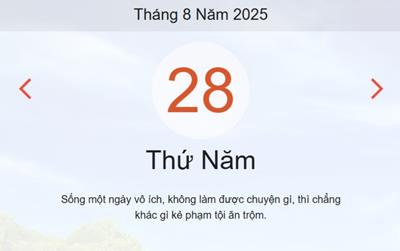 Lịch âm 28/8 - Âm lịch hôm nay 28/8 chính xác nhất - lịch vạn niên ngày 28/8/2025