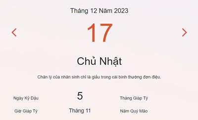 Lịch âm 17/12 - Âm lịch hôm nay 17/12 nhanh và chính xác - lịch vạn niên 17/12/2023