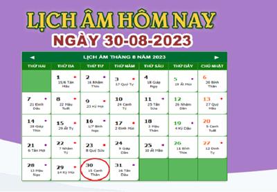 Lịch âm 30/8 – Âm lịch hôm nay 30/8/2023 nhanh và chính xác nhất