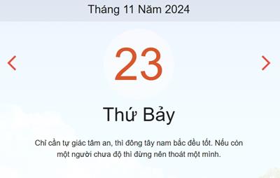 Lịch âm 23/11 - Âm lịch hôm nay 23/11 chính xác - lịch vạn niên ngày 23/11/2024