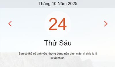 Lịch âm 24/10 - Âm lịch hôm nay 24/10 chính xác nhất - lịch vạn niên ngày 24/10/2025