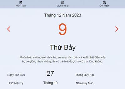 Lịch âm 9/12 - Âm lịch hôm nay 9/12 nhanh và chính xác - lịch vạn niên 9/12/2023