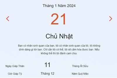 Lịch âm 21/1 - Âm lịch hôm nay 21/1 nhanh và chính xác - lịch vạn niên 21/1/2024