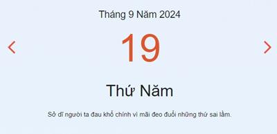 Lịch âm 19/9 - Âm lịch hôm nay 19/9/2024 chính xác nhất - lịch vạn niên 19/9/2024