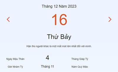 Lịch âm 16/12 - Âm lịch hôm nay 16/12 nhanh và chính xác - lịch vạn niên 16/12/2023