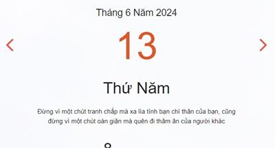 Lịch âm 13/6 - Âm lịch hôm nay 13/6 nhanh và chính xác nhất - lịch vạn niên 13/6/2024