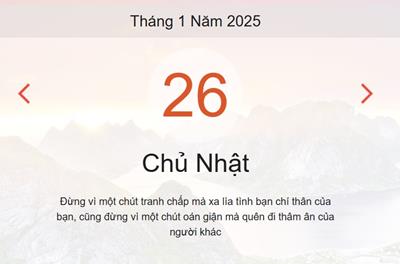 Lịch âm 26/1 chính xác nhất - Âm lịch hôm nay 26/1 - lịch vạn niên ngày 26/1/2025