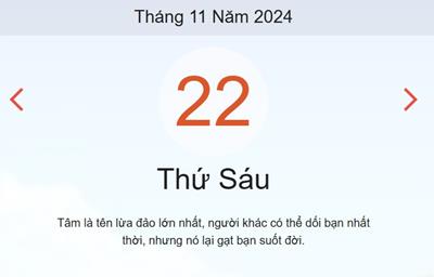 Lịch âm 22/11 - Âm lịch hôm nay 22/11 chính xác - lịch vạn niên ngày 22/11/2024