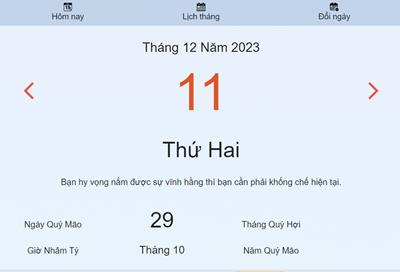 Lịch âm 11/12 - Âm lịch hôm nay 11/12 nhanh và chính xác - lịch vạn niên 11/12/2023