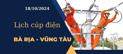 Lịch cúp điện hôm nay tại Bà Rịa - Vũng Tàu ngày 18/10/2024