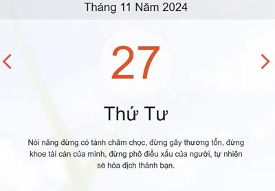 Lịch âm 27/11, Âm lịch hôm nay 27/11 chính xác nhất, lịch vạn niên ngày 27/11/2024