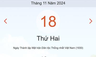 Lịch âm 18/11 - Âm lịch hôm nay 18/11 chính xác - lịch vạn niên ngày 18/11/2024