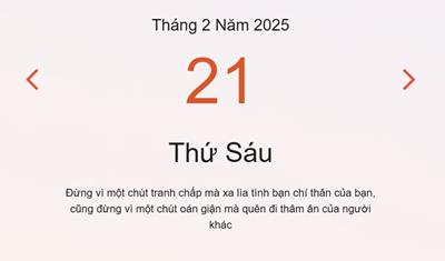 Lịch âm 21/2 chính xác nhất - Âm lịch hôm nay 21/2 - lịch vạn niên ngày 21/2/2025