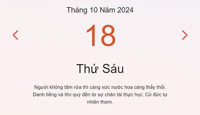 Lịch âm 18/10 - Âm lịch hôm nay 18/10 chính xác - lịch vạn niên ngày 18/10/2024