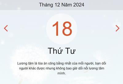 Lịch âm 18/12 - Âm lịch hôm nay 18/12 chính xác - lịch vạn niên 18/12/2024