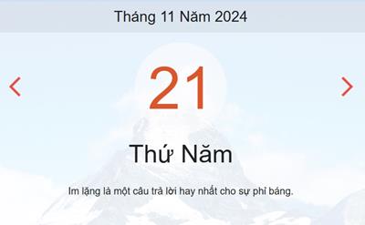 Lịch âm 21/11 - Âm lịch hôm nay 21/11 chính xác - lịch vạn niên ngày 21/11/2024