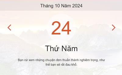 Lịch âm 24/10 - Âm lịch hôm nay 24/10 chính xác - lịch vạn niên 24/10/2024