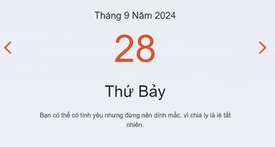 Lịch âm 28/9 - Âm lịch hôm nay thứ Bảy 28/9 chính xác nhất