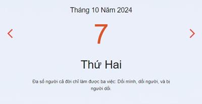 Lịch âm 7/10 - Âm lịch hôm nay 7/10 chính xác nhất - lịch vạn niên 7/10/2024