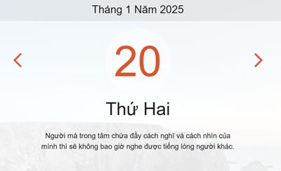 Lịch âm 20/1 chính xác nhất - Âm lịch hôm nay 20/1 - lịch vạn niên ngày 20/1/2025