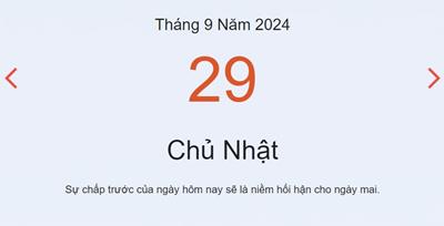 Lịch âm 29/9 - Âm lịch hôm nay Chủ Nhật 29/9 chính xác nhất - lịch vạn niên 29/9/2024