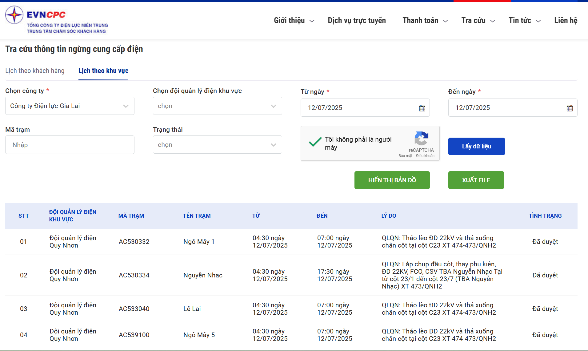 Lịch cắt điện Gia Lai ngày mai 12/7 trên website của EVNCPC cập nhật ngày 11/7.