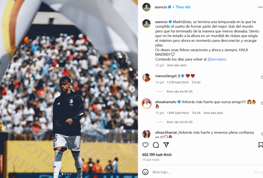 Asencio lên tiếng xin lỗi NHM trên trang cá nhân